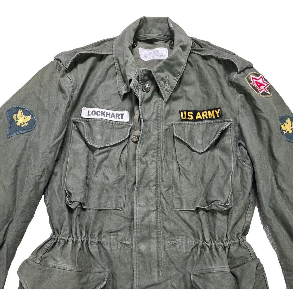 VTG 1957 US Army M51 Field Jacket Small Long 6th Army Patched M-1951 OG-107 Coat